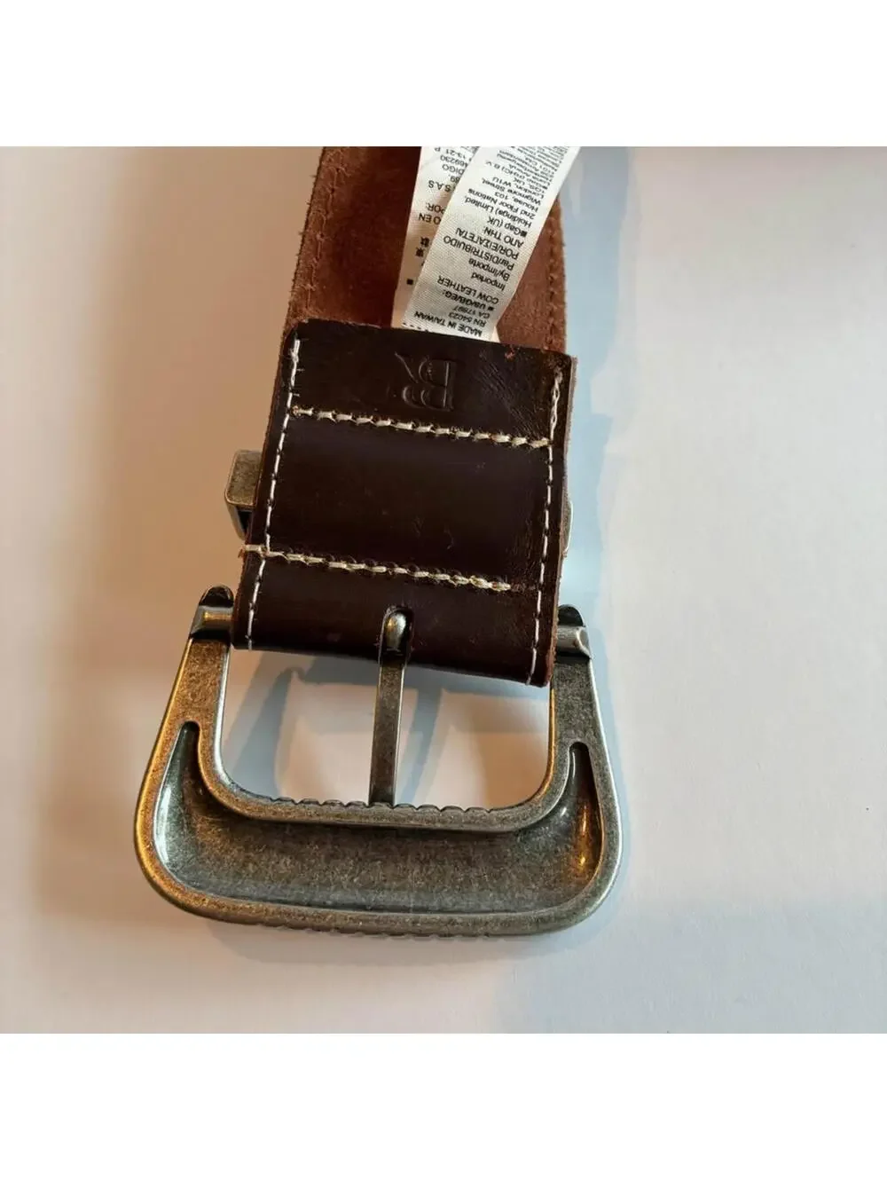 Banana Republic Wide Leather Belt Brown Etched Silver Buckle XS Western Style